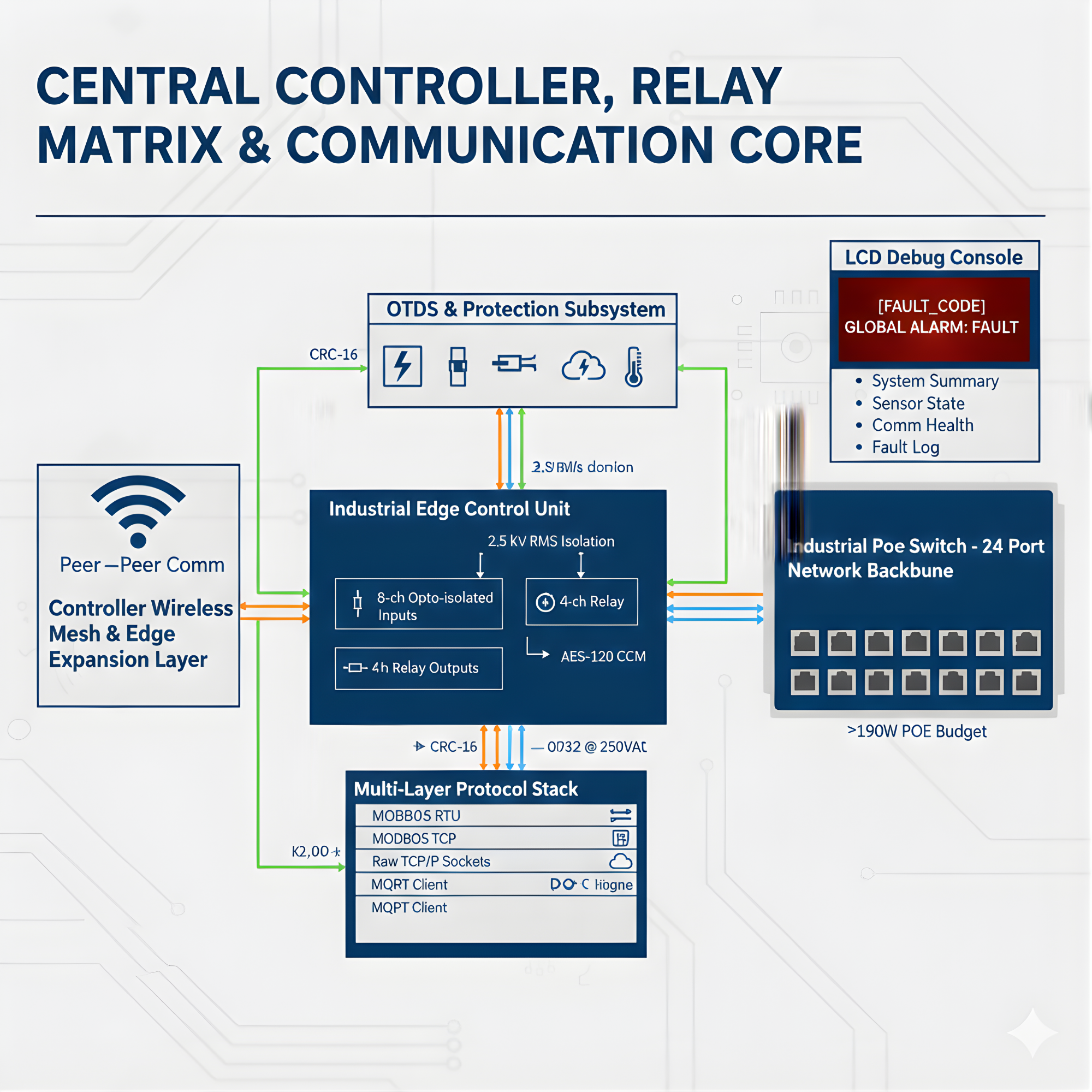 Central controller, relay matrix and communication core